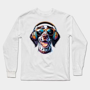 Small Munsterlander Pointer Smiling DJ with Headphones and Sunglasses Long Sleeve T-Shirt